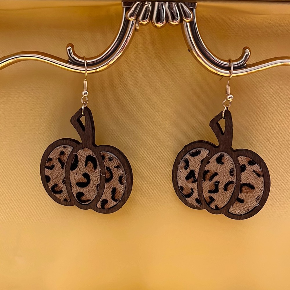 Animal Print Pumpkin Dangle Earrings